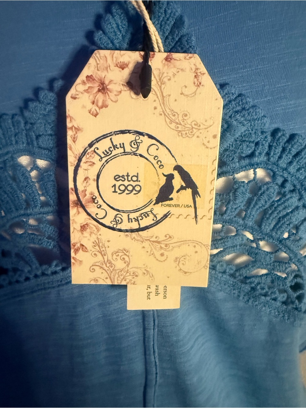 Lucky & CoCo Blue Crochet Lace Henley Top NWT Boho Slub Knit Long Sleeve Size S - Picture 4 of 7